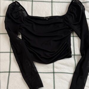 Shinestar Black Ruched Long Sleeve Blouse